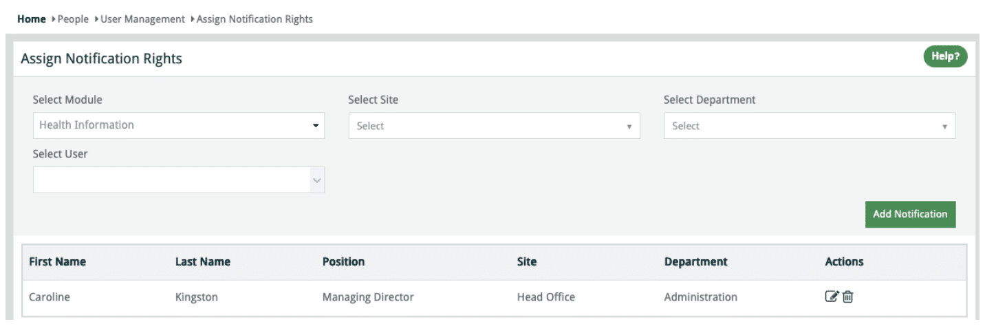 Assign Notification Rights