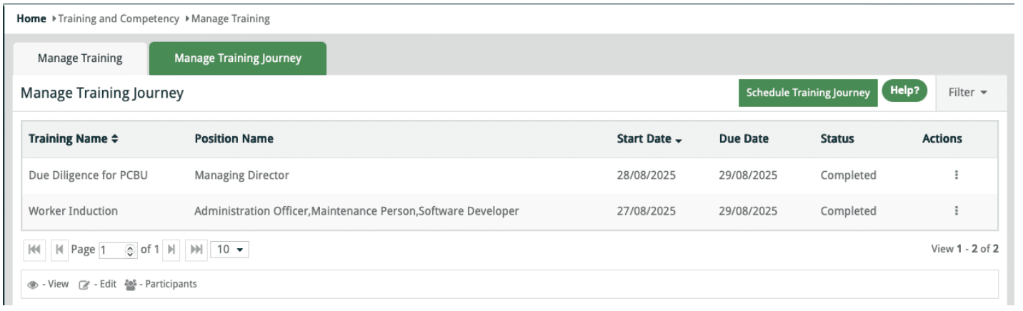 Manage Training Journey