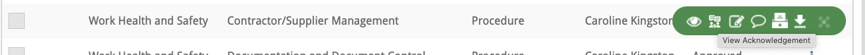 View Acknowledgement button